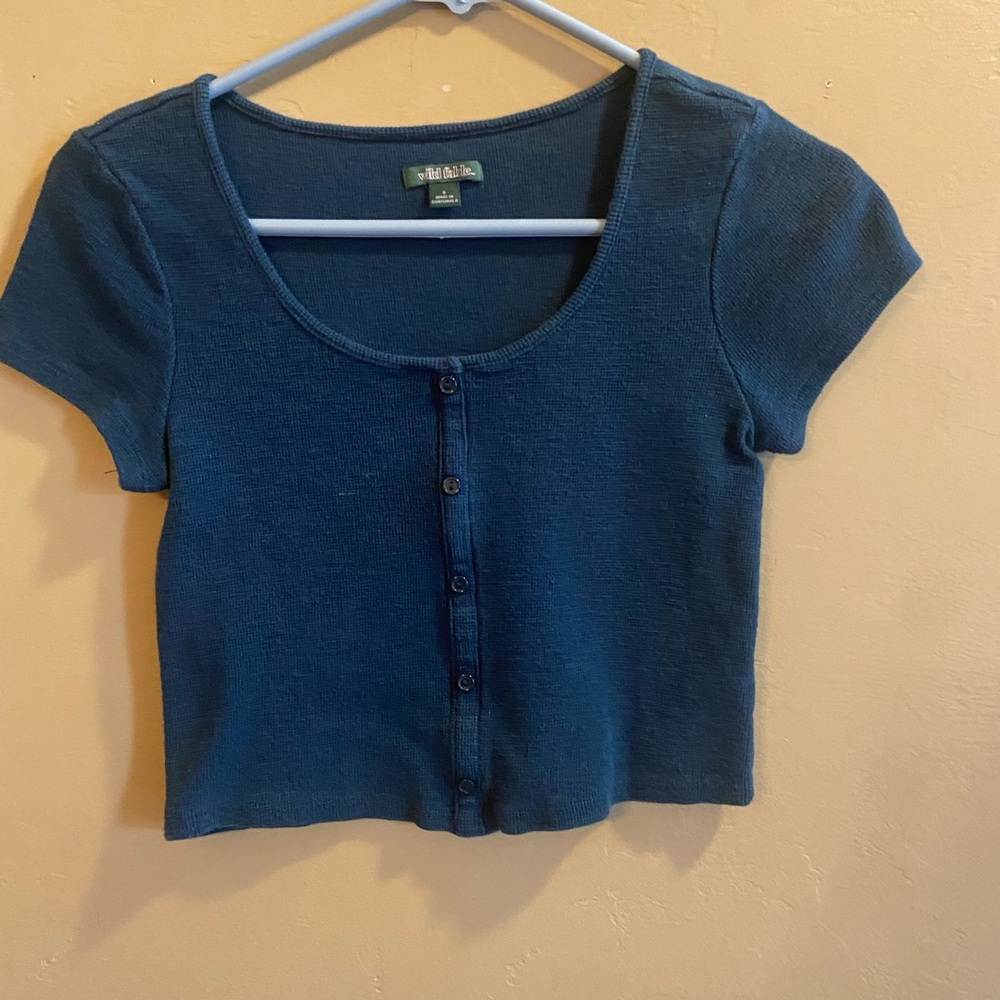 Wild Fable Teal button up crop top size small
